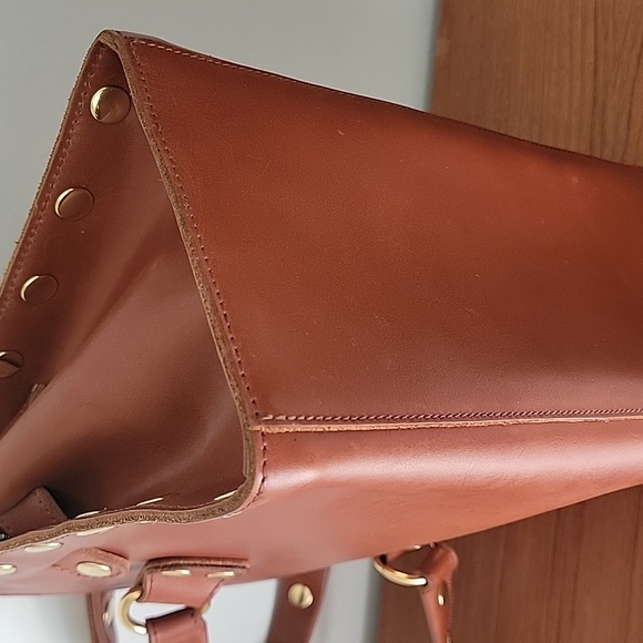 Hammitt Cognac Leather Brentwood Satchel Handbag with Gold Studs - Picture 7 of 16